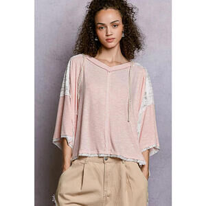 POL Short Sleeve Hoodie Top with Lace Detail